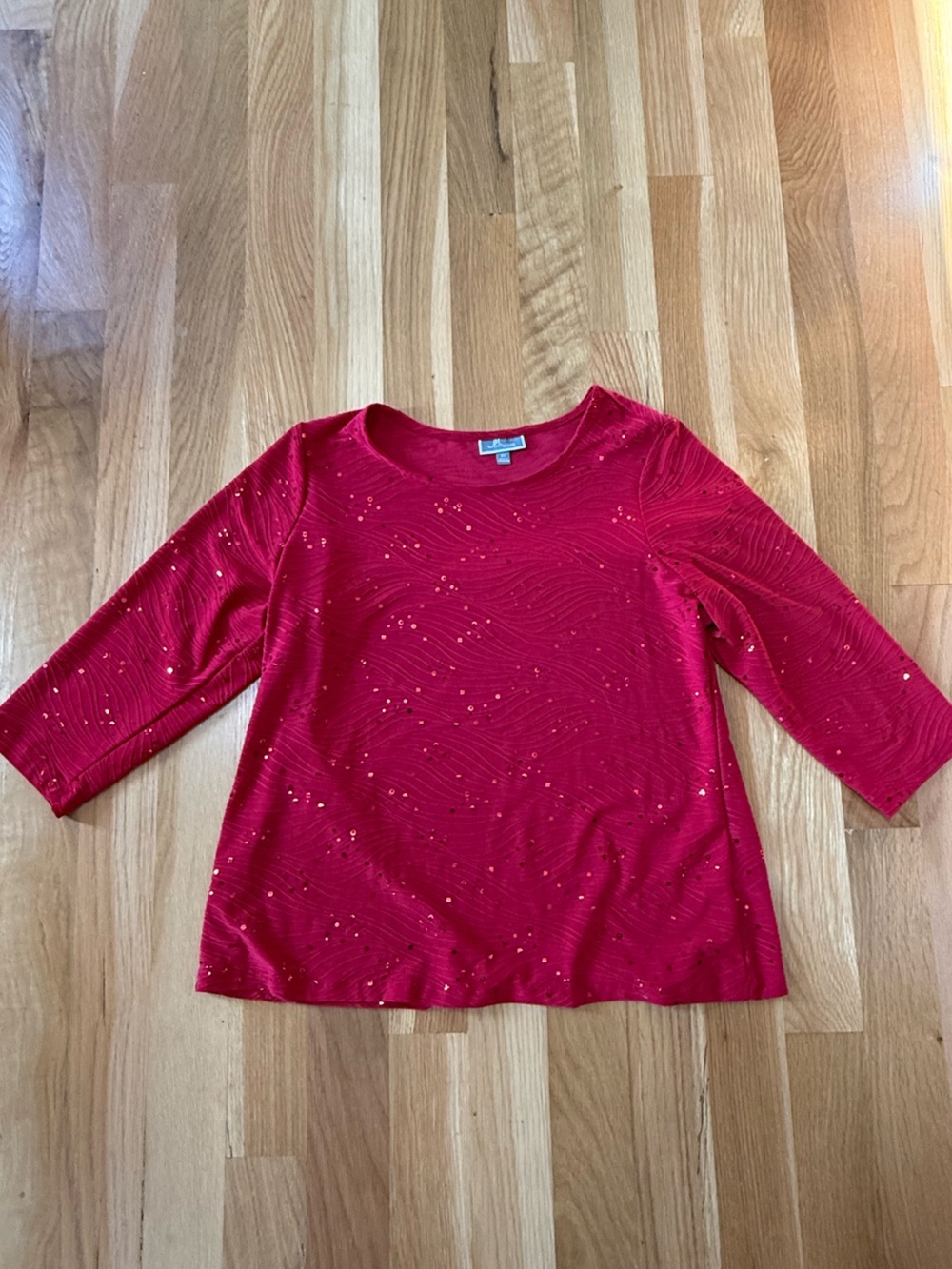 JM Collection | Women's Red Sparkle Top with Sleeves | Size 0X